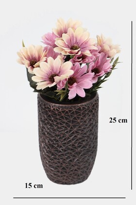Lüx Beton Retro Tombul Vazoda Yapay Papatya Dekoru 25 cm Krem-Mor - 2
