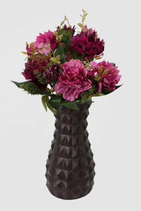 Lüx Beton Vintage Vazoda Yapay Kasımpatı Tanzimi 30 cm Mürdüm-Pembe - Yapay Çiçek Deposu