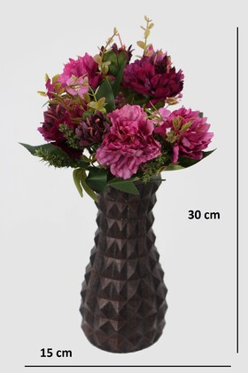Lüx Beton Vintage Vazoda Yapay Kasımpatı Tanzimi 30 cm Mürdüm-Pembe - 2