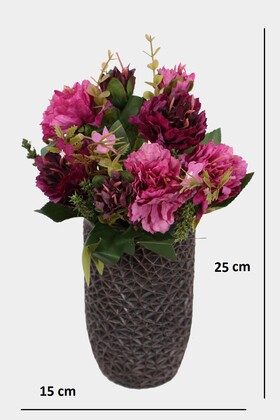 Lüx Beton Retro Tombul Vazoda Yapay Kasımpatı Tanzimi 25 cm Mürdüm-Pembe - 2