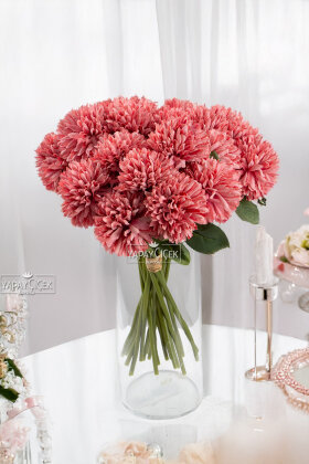 Yapay Çiçek Top Krizantem 7li Mini Kartopu Demeti 30 cm Mat Nar Çiçeği - Yapay Çiçek Deposu