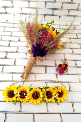 Nova Ayçiçeği Gelin Buketi 3lu Set - 3