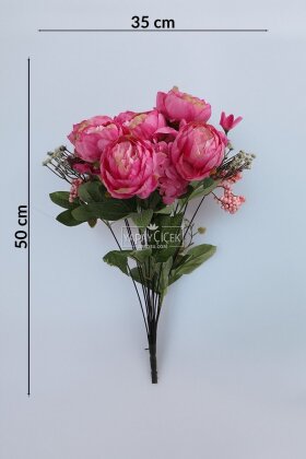 Yapay Çiçek Ortanca Cipso Şakayık Gülü Aranjmanı 50 cm Fuşya - 3