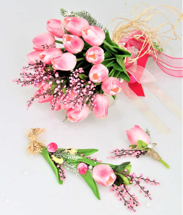 Islak Lale Gelin Çiçeği Pembe Şöleni 3lü Set - 3