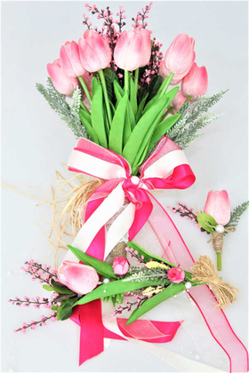 Islak Lale Gelin Çiçeği Pembe Şöleni 3lü Set - 4