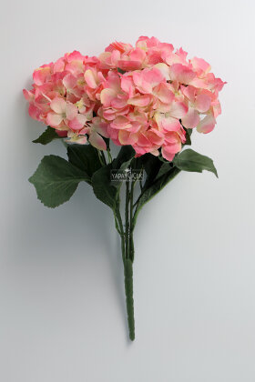 Yapay Çiçek Büyük 5 Dal Ortanca Demeti Pembe-Krem - 3