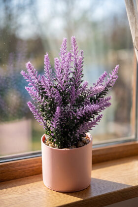 Pembe Saksıda Gündoğumu Lavantası Tanzimi 27 cm - Yapay Çiçek Deposu