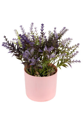 Pembe Saksıda Masaüstü Salvia Çiçeği Tanzimi 20 cm Mor - 2