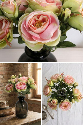 Yapay Çiçek Tomurcuklu Lüx Gül Demeti Pembe - 2