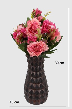 Lüx Beton Vintage Vazoda Yapay Kasımpatı Tanzimi 30 cm Koyu Pembe - 2
