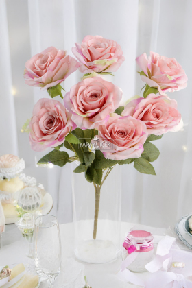 Yapay Çiçek 7 Dallı Puket Gülü Demeti 40 cm Ebruli Pembe - 2