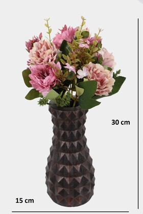 Lüx Beton Vintage Vazoda Yapay Kasımpatı Tanzimi 30 cm Pembe-Krem - 2