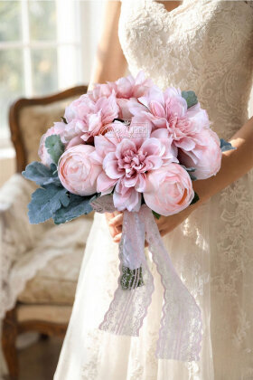 Peri Tozu Rüyası Şakayık Gelin Buketi 2li Set - Yapay Çiçek Deposu