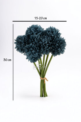 Yapay Çiçek Top Krizantem 7li Mini Kartopu Demeti 30 cm Petrol Mavi - 3
