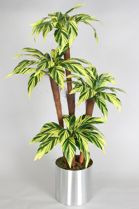 Metal Saksıda Bodur Yapay Ağaç Cordyline 130 cm Yeşil Sarı - 1