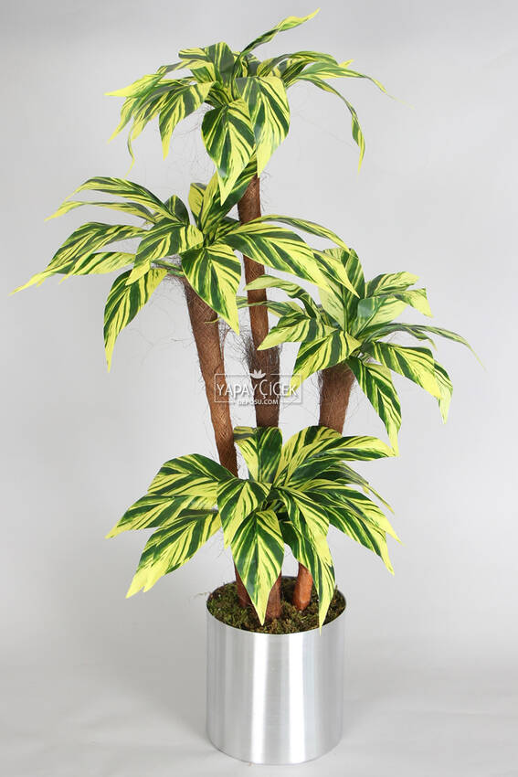 Metal Saksıda Bodur Yapay Ağaç Cordyline 130 cm Yeşil Sarı - 1