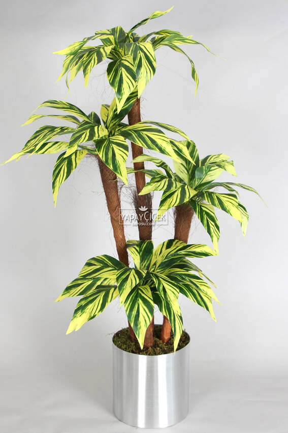 Metal Saksıda Bodur Yapay Ağaç Cordyline 130 cm Yeşil Sarı - 3