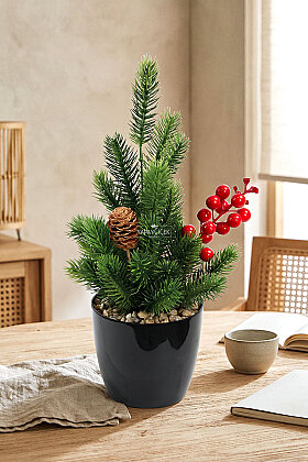 Saksıda Yapay Çiçek Pinus Baccata Aranjmanı 35 cm - Yapay Çiçek Deposu