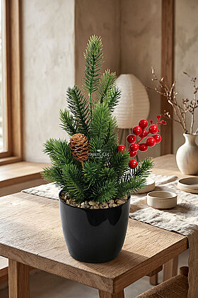 Saksıda Yapay Çiçek Pinus Baccata Aranjmanı 35 cm - 2