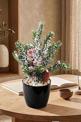 Saksıda Yapay Çiçek Snowkissed Pine Aranjmanı 30 cm - Yapay Çiçek Deposu