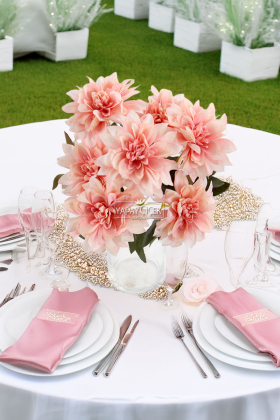 Yapay Çiçek 7li Dahlia Demeti 33 cm Pastel Pudra - 2