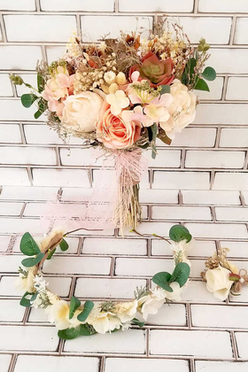 Pudra Gül Kuru Çiçek Şöleni 3lü Set - 1