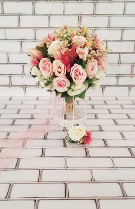 Pembe Beyaz Güller kuru Çiçek Arajmanı - 1