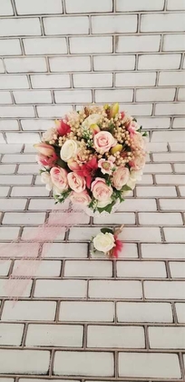 Pembe Beyaz Güller kuru Çiçek Arajmanı - 3