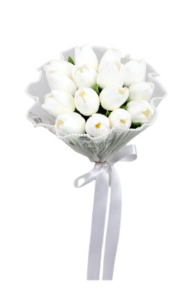 Pure Tulip Islak Lale Gelin Buketi 2li Set İncili Tüllü 15+1 Adet Lale - 2