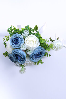 Puslu Mavi Gül Gelin Buketi 2li Set - 2