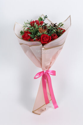 Yapay Yeni Yıl Red Harmony Kokina Buketi 60 cm - Yapay Çiçek Deposu