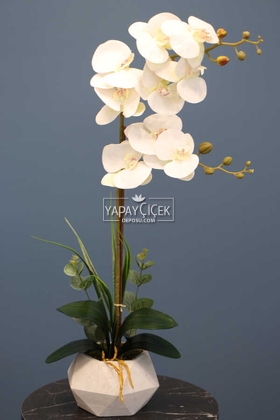 Dekoratif 2li Nismo Yapay Islak Orkide Tanzimi Beyaz 65 cm - 1