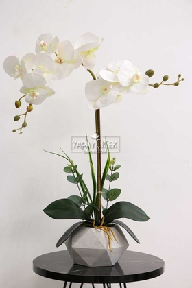 Dekoratif 2li Nismo Yapay Islak Orkide Tanzimi Beyaz 65 cm - 3
