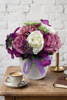  Saksıda Bohem Lila Tanzimi 28 cm - Yapay Çiçek Deposu