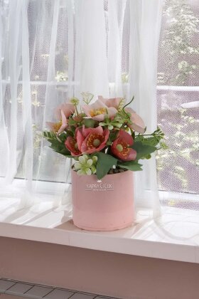 Pembe Saksıda Yapay Cam Güzeli Çiçeği Pembe 20 cm - Yapay Çiçek Deposu