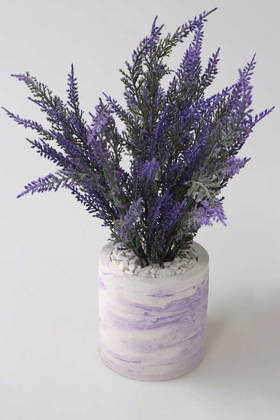 Handmade Beton Saksıda Yapay Pudralı Lavanta Tanzimi Mor 30 cm - 1