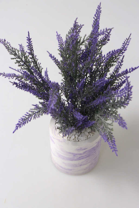 Handmade Beton Saksıda Yapay Pudralı Lavanta Tanzimi Mor 30 cm - 2