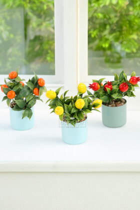 Yapay mini Meyve Limon Nar Mandalina 3lü set 16 cm - Yapay Çiçek Deposu