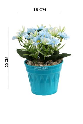 Mavi Saksıda Yapay Papatya Çiçeği Mavi 20 cm - 4