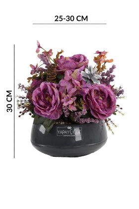  Siyah Saksıda Yapay Mor Şakayık Tanzimi 30 cm - 4