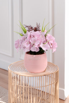 Pembe Saksıda Yapay Ortanca Çiçeği Pembe 20 cm - Yapay Çiçek Deposu
