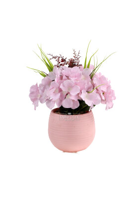 Pembe Saksıda Yapay Ortanca Çiçeği Pembe 20 cm - 3