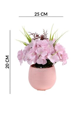 Pembe Saksıda Yapay Ortanca Çiçeği Pembe 20 cm - 4