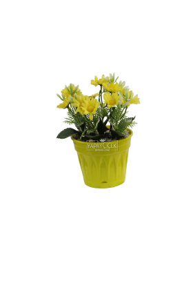Mavi Saksıda Yapay Papatya Çiçeği Sarı 20 cm - 3
