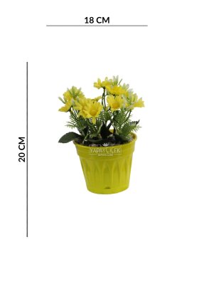 Mavi Saksıda Yapay Papatya Çiçeği Sarı 20 cm - 4