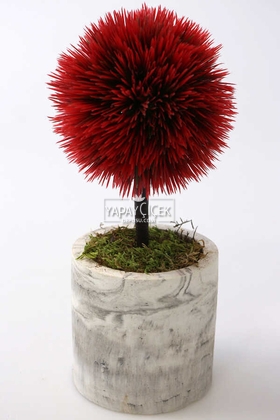 Yapay Ağaç Handmade Mermer Görünümlü Beton Saksıda Mini Top Kirpi Kırmızı-Grafitigri Saksı - 1