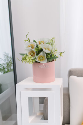 Sarı Saksıda Yapay Cam Güzeli Çiçeği Beyaz 20 cm - 2