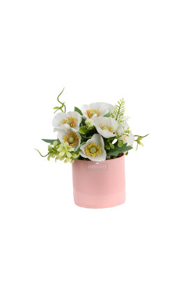 Sarı Saksıda Yapay Cam Güzeli Çiçeği Beyaz 20 cm - 3