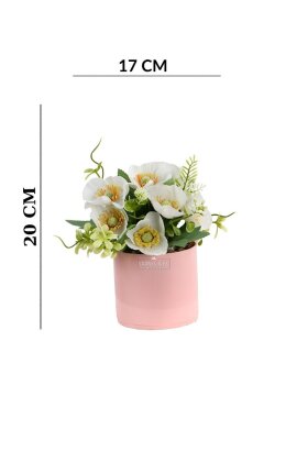 Sarı Saksıda Yapay Cam Güzeli Çiçeği Beyaz 20 cm - 4
