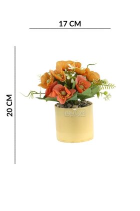 Sarı Saksıda Yapay Cam Güzeli Çiçeği Turuncu 20 cm - 3